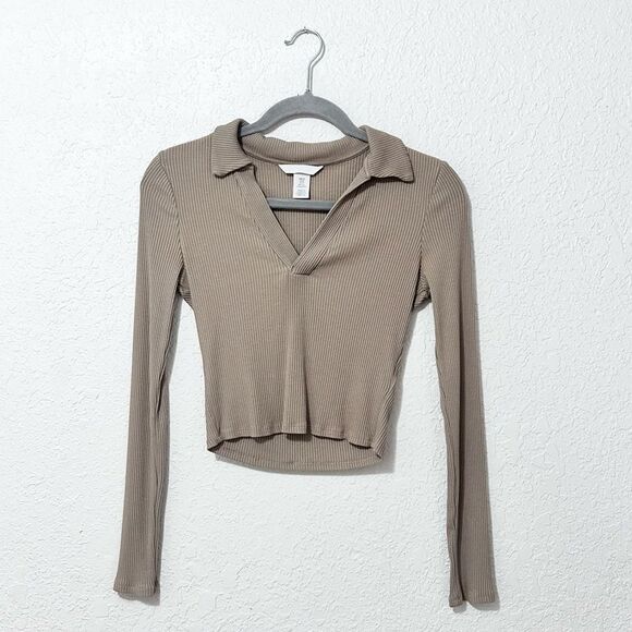 H&M long sleeve crop top tan size xs - Picture 1 of 16